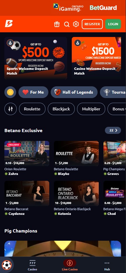 Betano Casino mobile lobby