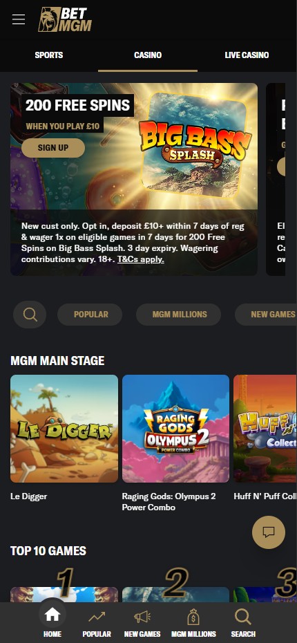 BetMGM Casino mobile lobby