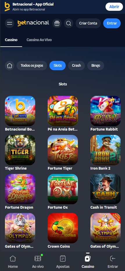 Betnacional Casino mobile home