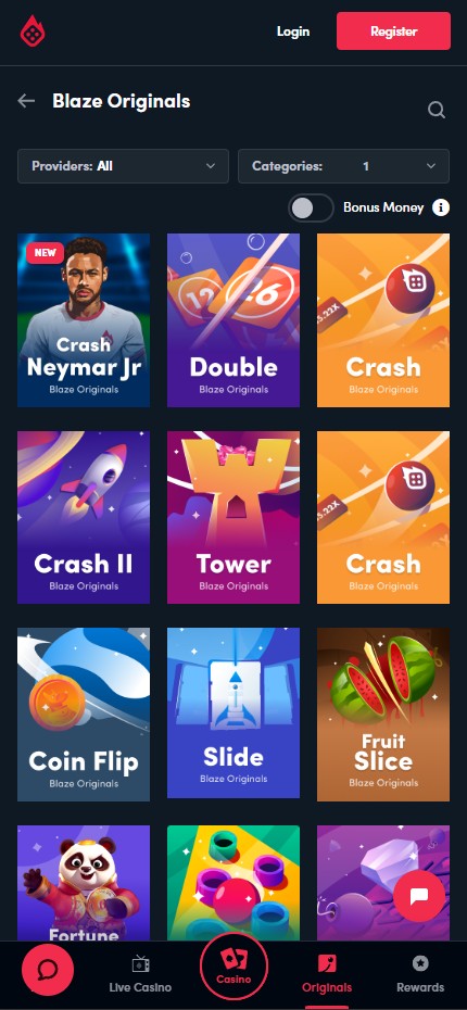 Blaze Casino mobile lobby