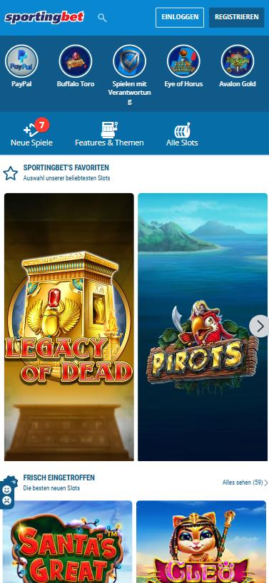 Sportingbet Casino mobile lobby