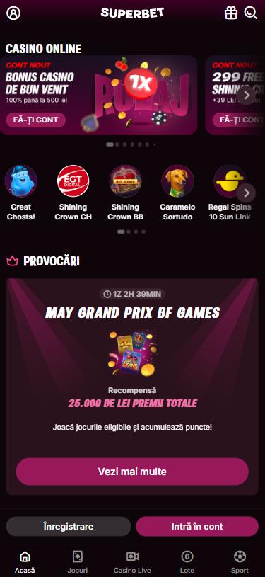 Superbet Casino mobile lobby